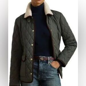 Lauren Ralph Lauren Faux-Shearling-Trim Quilted Jacket Litchfield Loden Green XS